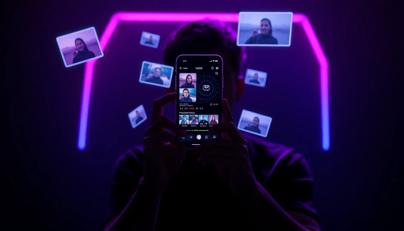 Mobile AI video generator for content creators with floating vertical video previews